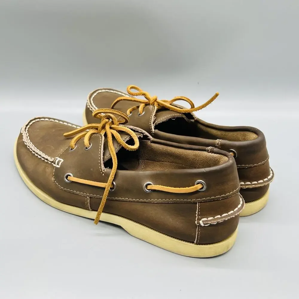 J Crew Shoes Mens 10 Brown Leather Boat Deck Moc Toe Casual Comfort Nautical
